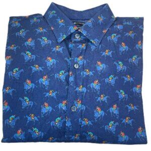 Bugatchi Equestrian Polo Player Horse Print Classic Fit Shirt Men L Long Sleeve